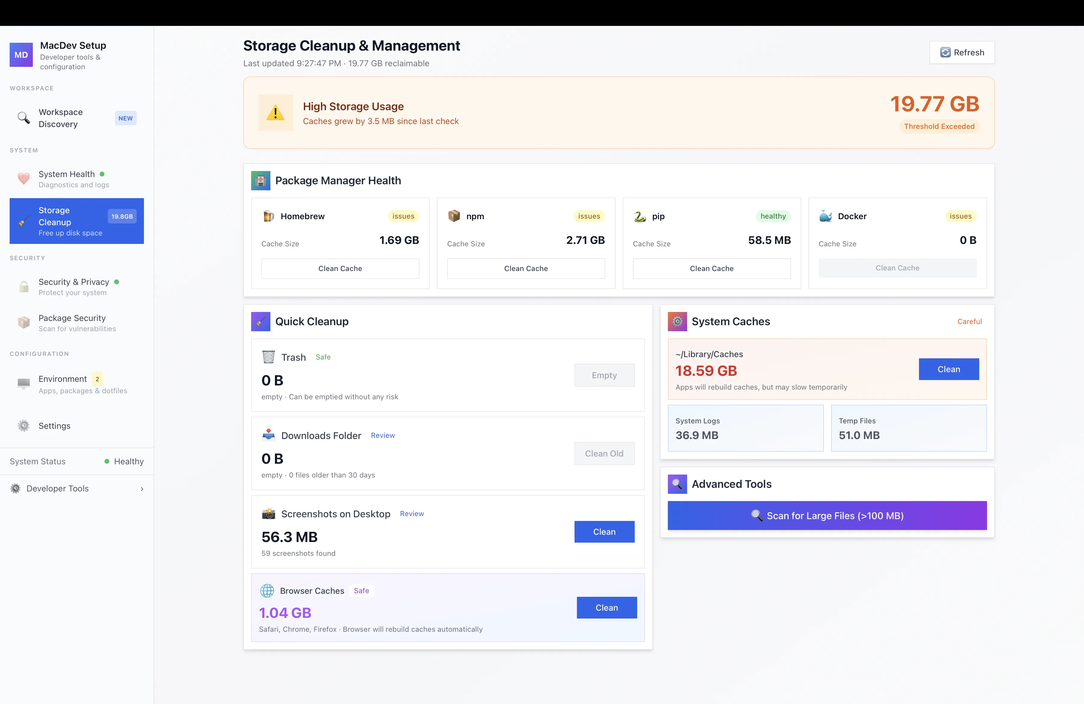 Storage Cleanup - Reclaim gigabytes with one click